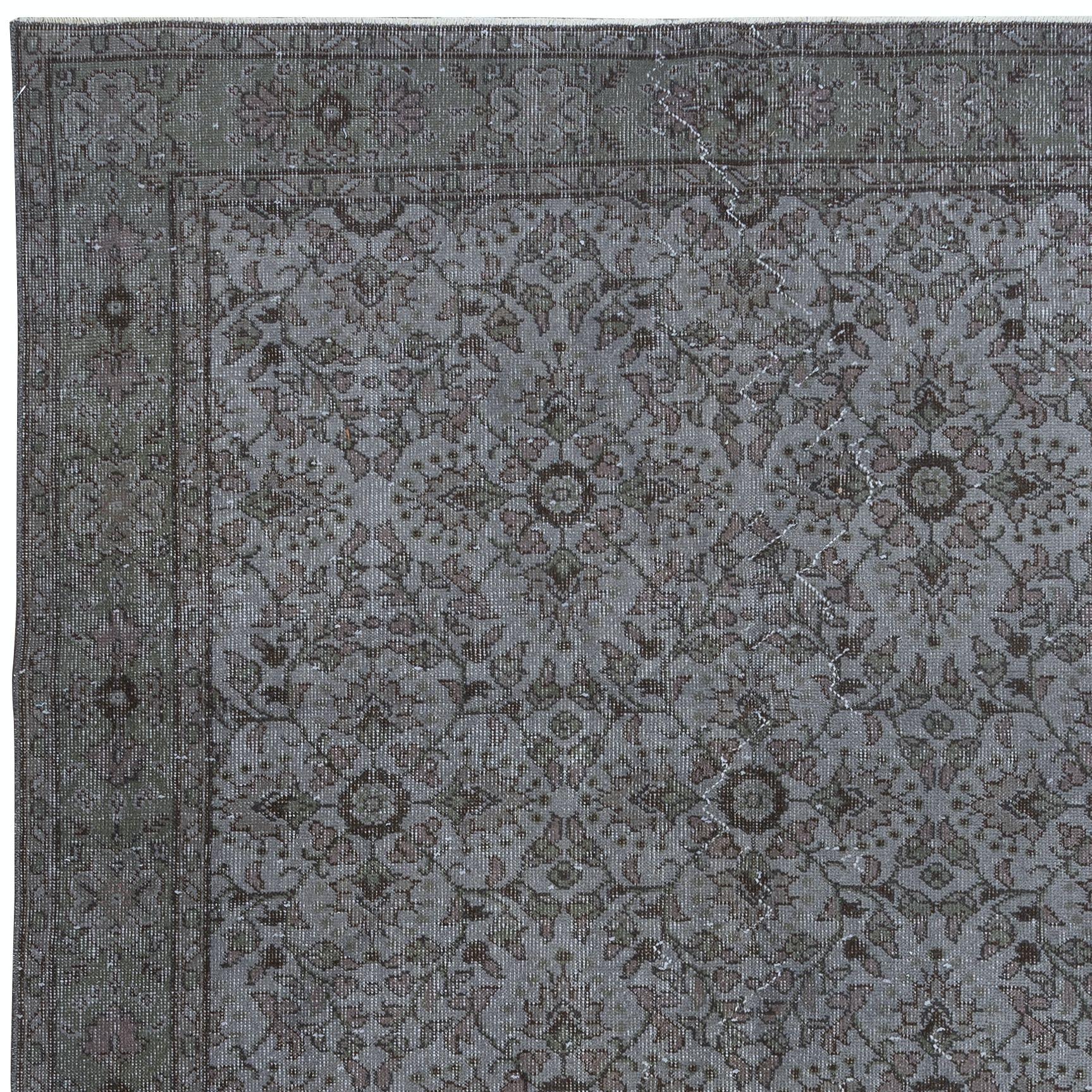 Hand-Woven 6x9.4 Ft Upcycled Handmade Area Rug in Gray, Contemporary Turkish Carpet For Sale