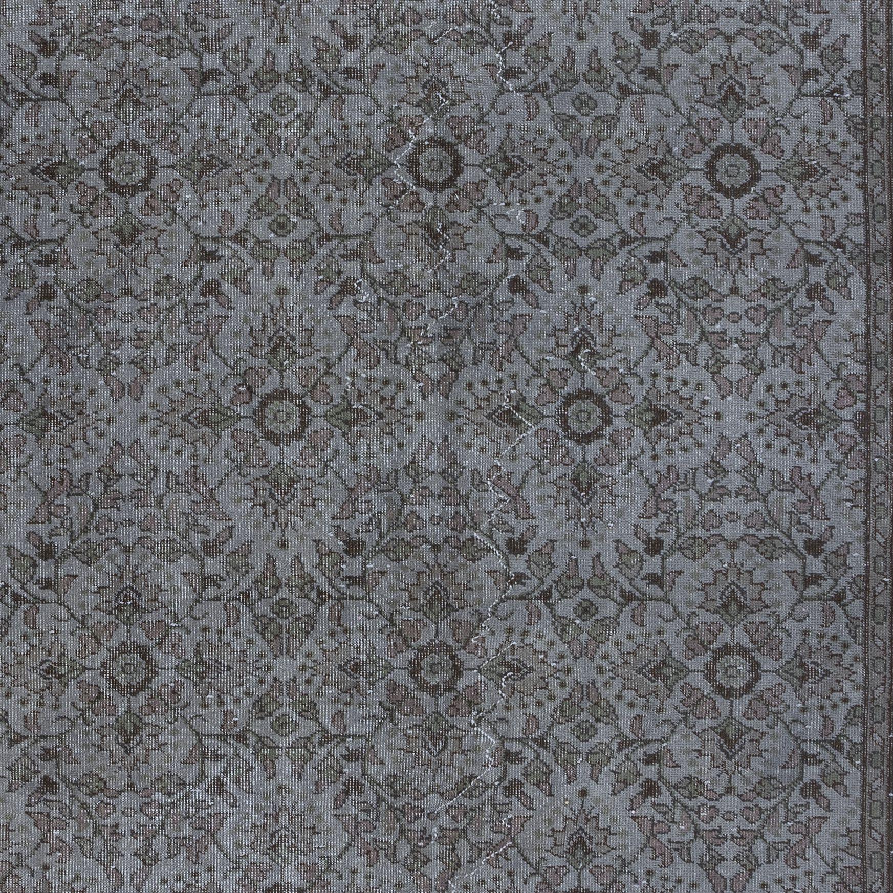 Annodato a mano Tappeto moderno fatto a mano 6x9.4 Ft in grigio, Tappeto turco contemporaneo in vendita