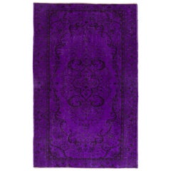 Tappeto vintage fatto a mano 6x9.4 Ft con design a medaglione sovra-tinto in viola