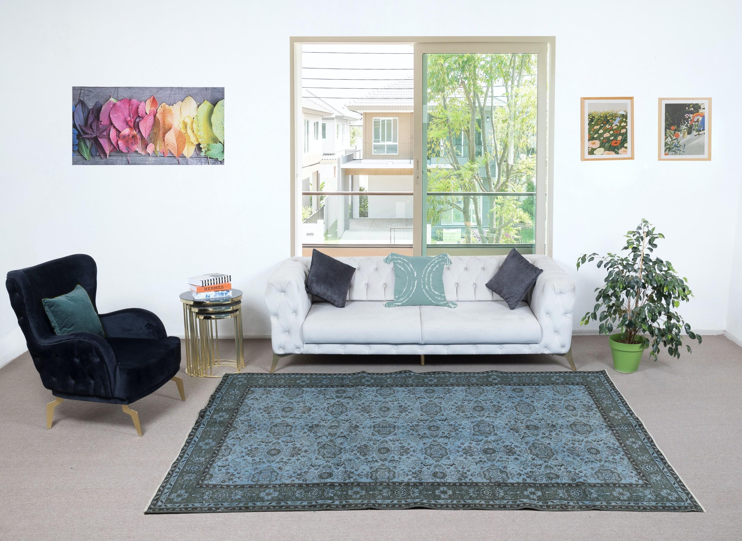Our over-dyed rugs are all hand-knotted vintage pieces that are recreated in our workshop to cater to a wider range of interior design choices from modern to coastal, from industrial to rustic/cottage. These 50 to 70 year-old rugs were hand-knotted