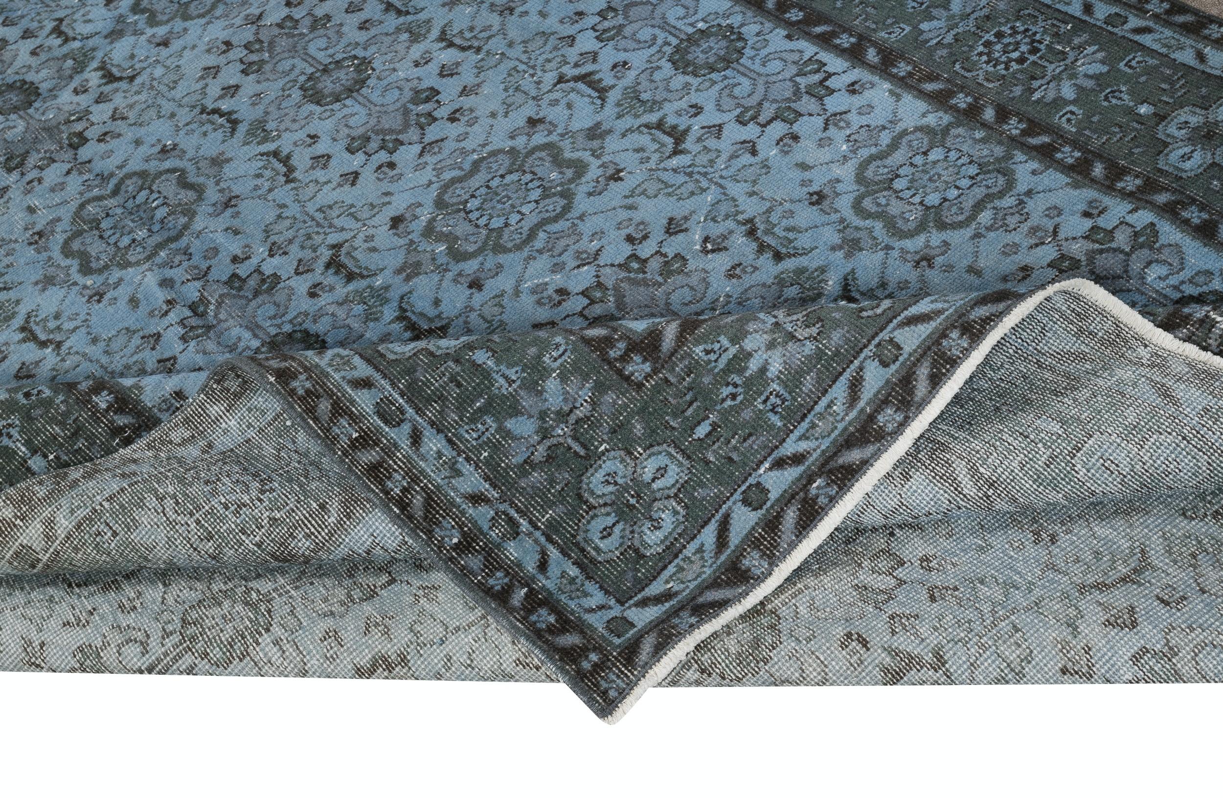 Hand-Knotted 6x9.4 Ft Vintage Handmade Turkish Wool Area Rug dyed in Blue 4 Modern Interiors For Sale