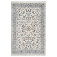 6'x9'4" Ivory Nain with Flower Design 250 KPSI Hand Knotted Wool and Silk Rug