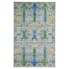Tapis noué à la main 6'x9'4" Jewellery Design Sari Silk with Textured Wool Colorful