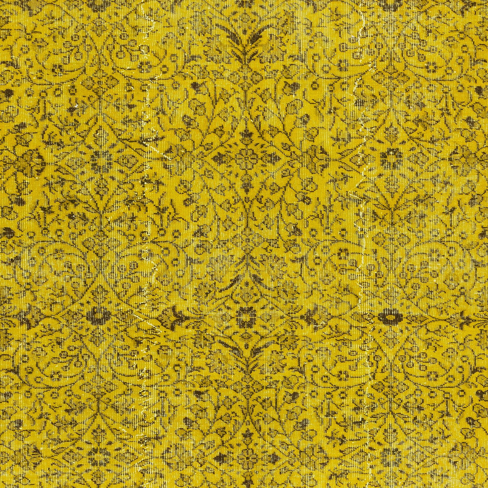 Hand-Woven 6x9.5 ft Contemporary Handmade Turkish Area Rug, Yellow Living Room Wool Carpet For Sale