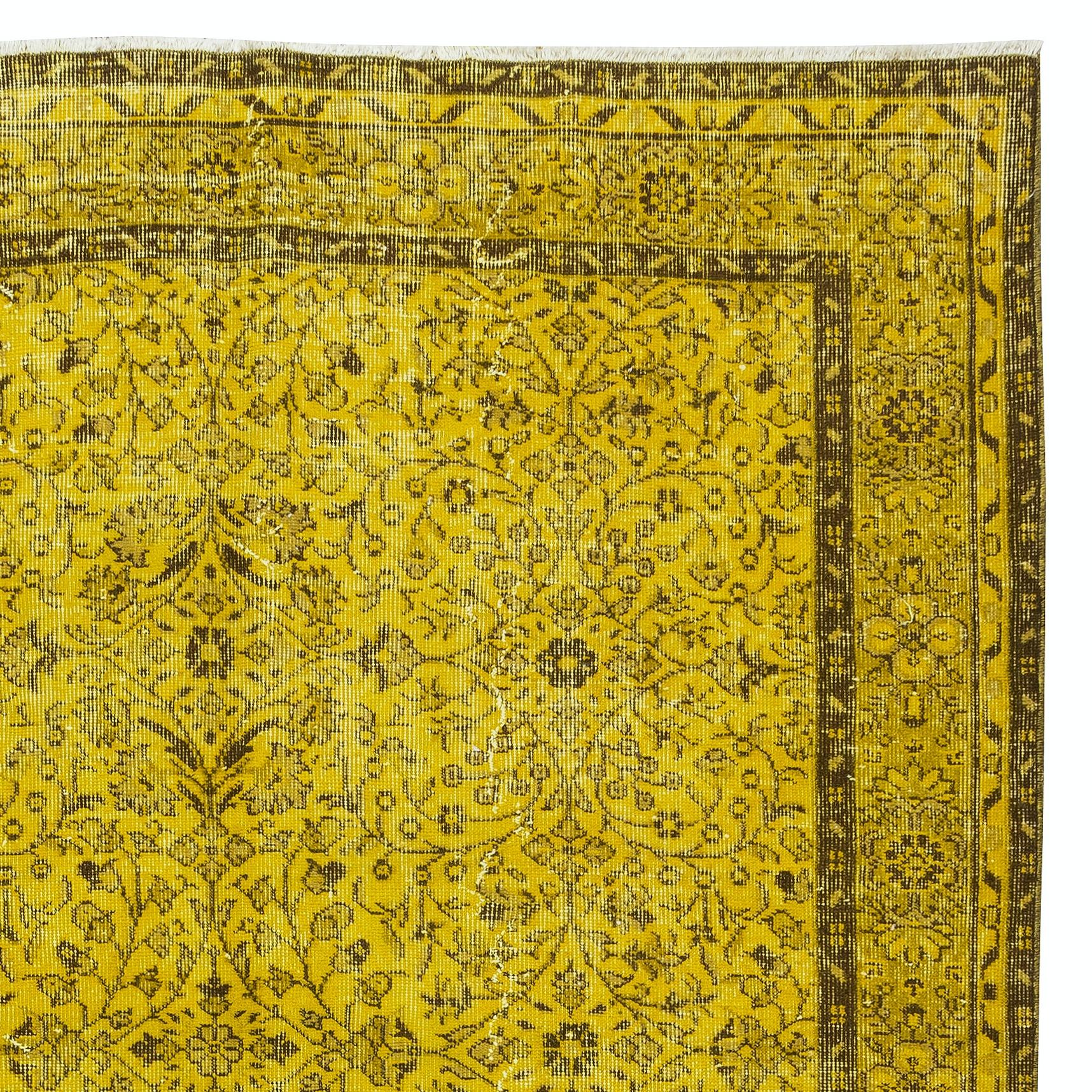 6x9.5 ft Contemporary Handmade Turkish Area Rug, Yellow Living Room Wool Carpet In Good Condition For Sale In Spring Valley, NY