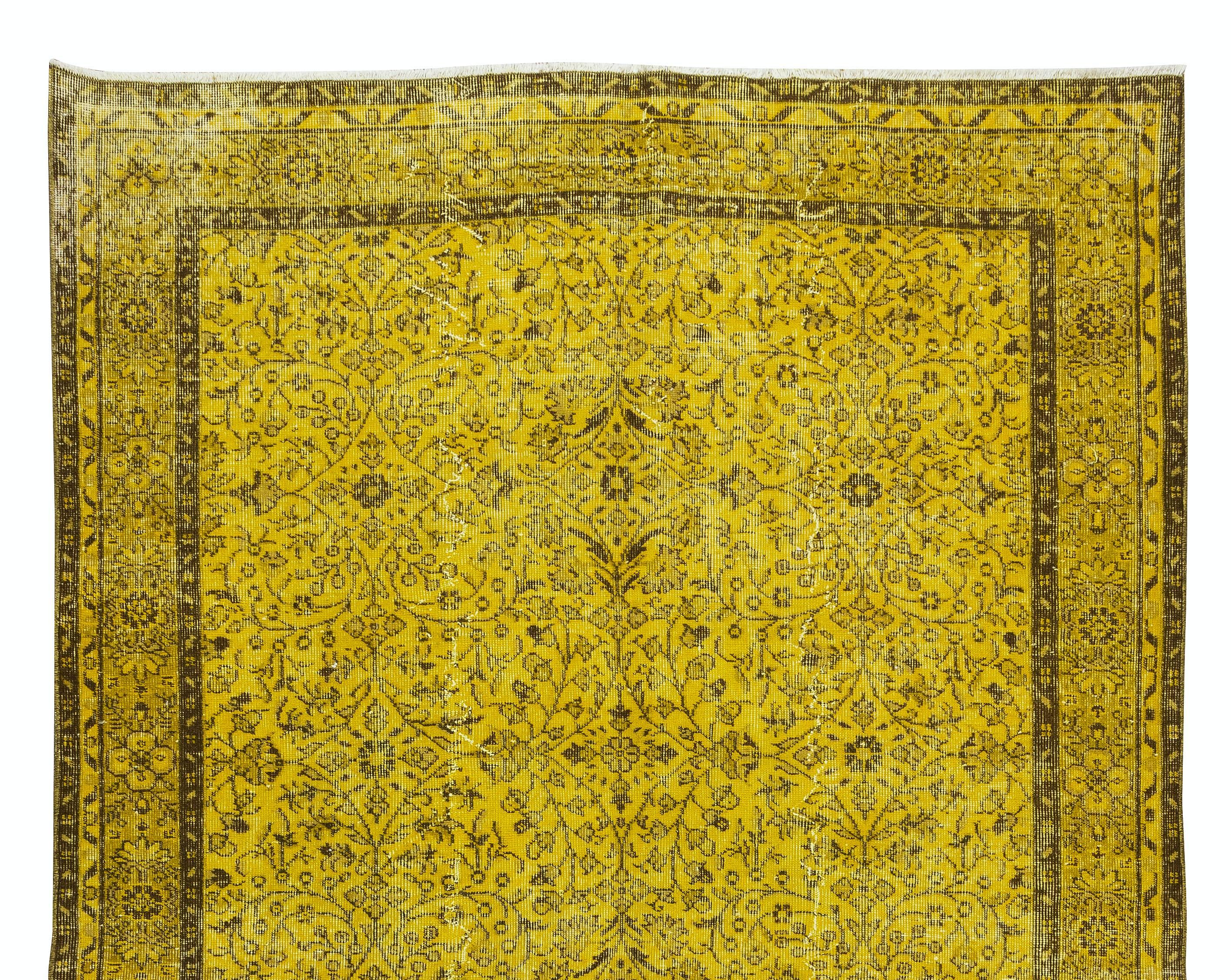 Hand-Woven 6x9.5 ft Contemporary Handmade Turkish Rug, Yellow Vintage Carpet For Sale
