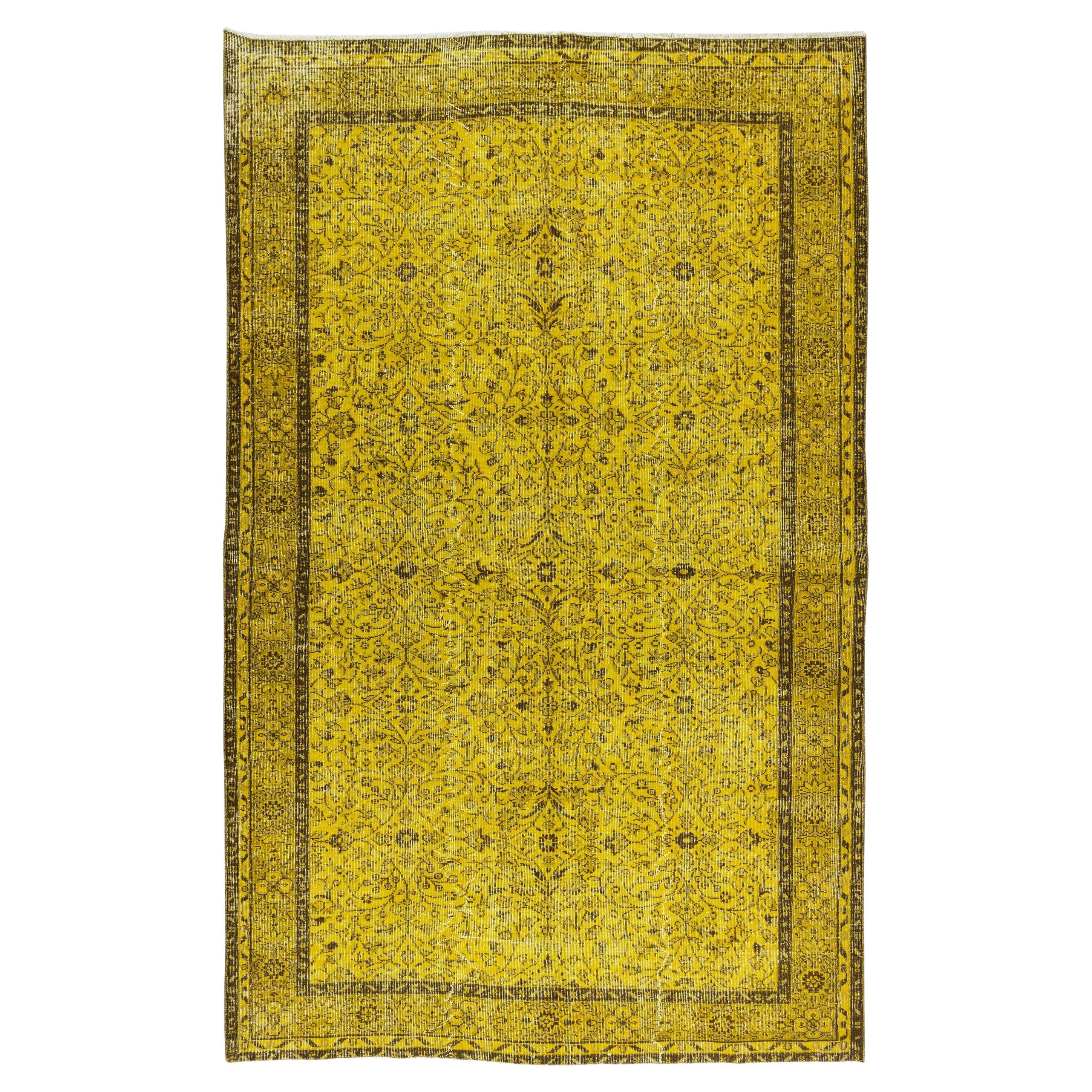 6x9.5 ft Contemporary Handmade Turkish Rug, Yellow Vintage Carpet (tapis vintage)