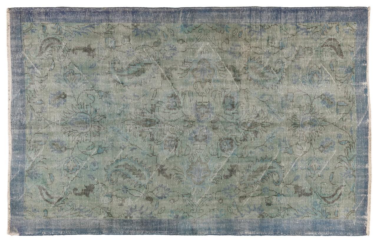 Mid-20th Century 6x9.5 Ft Distressed Vintage Floral Anatolian Area Rug Over-Dyed in Blue Color
