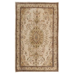 Tappeto vintage turco fatto a mano 6x9.5 Ft con colori neutri, tappeto di lana in beige