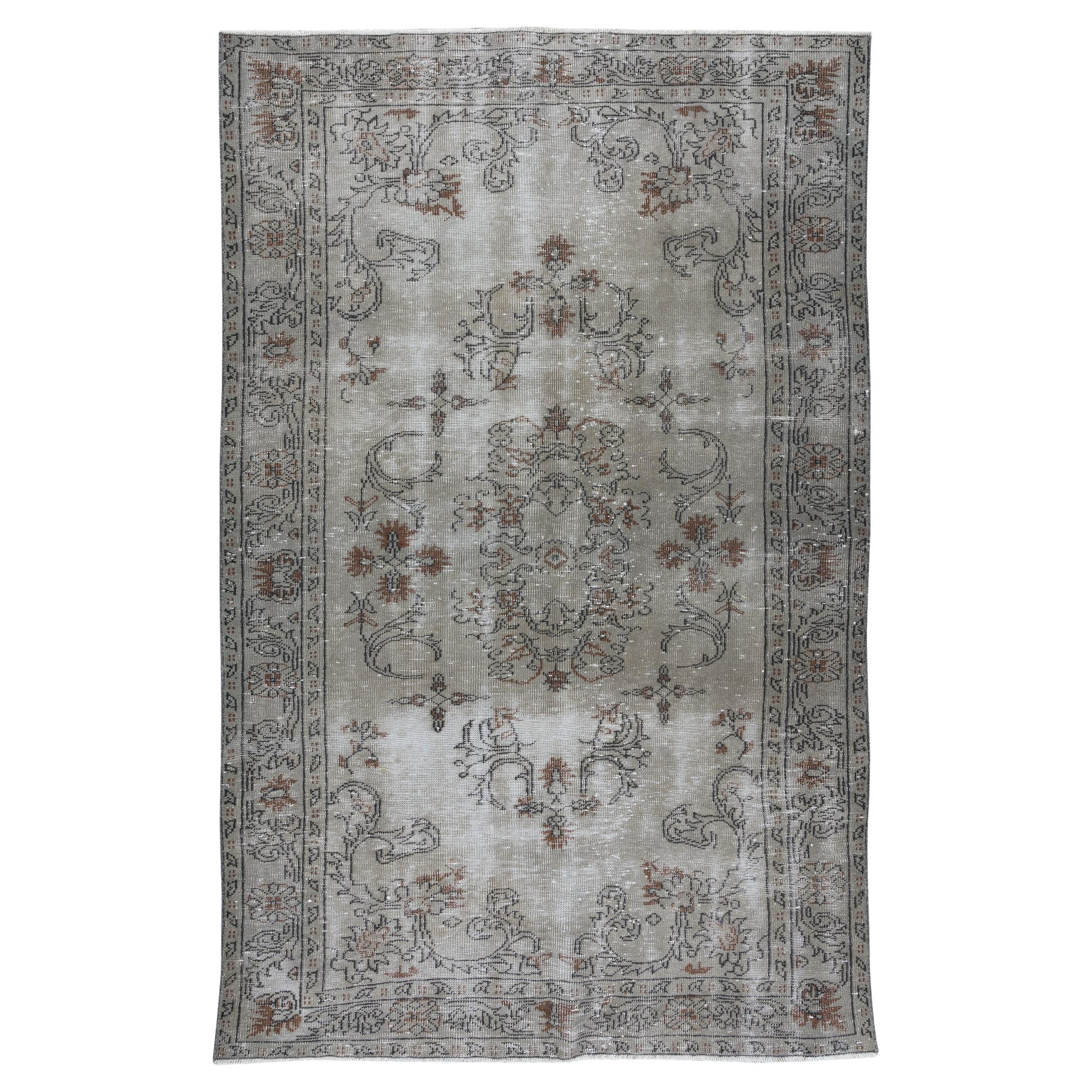 6.5x10.2 ft Vintage Handmade Area Rug with Distressed Pile OverDyed in