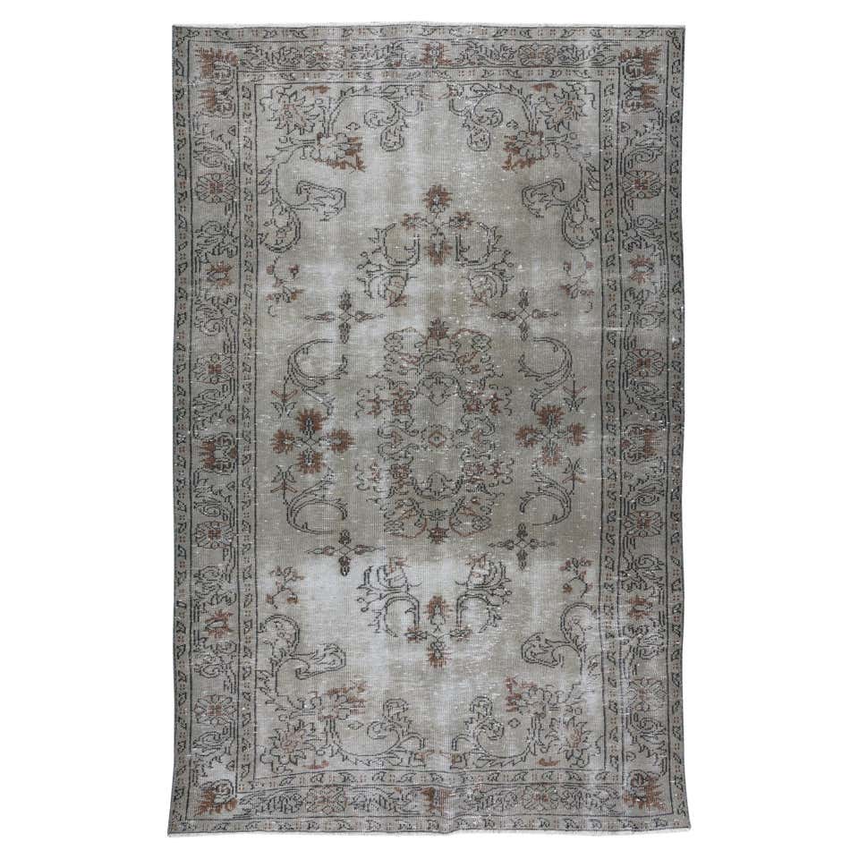 6.5x10.2 ft Vintage Handmade Area Rug with Distressed Pile Over-Dyed in ...