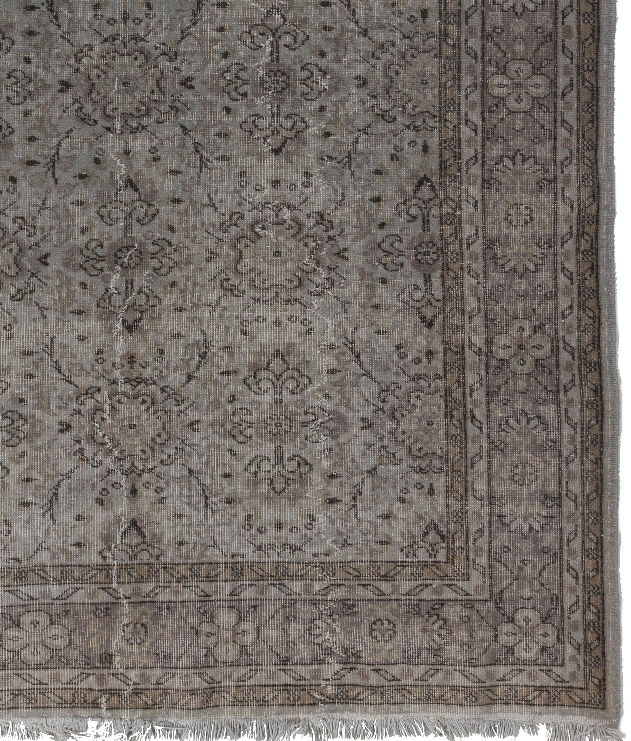 Modern 6x9.5 Ft Mid-20th Century Hand-Knotted Anatolian Wool Area Rug Over-Dyed in Gray For Sale
