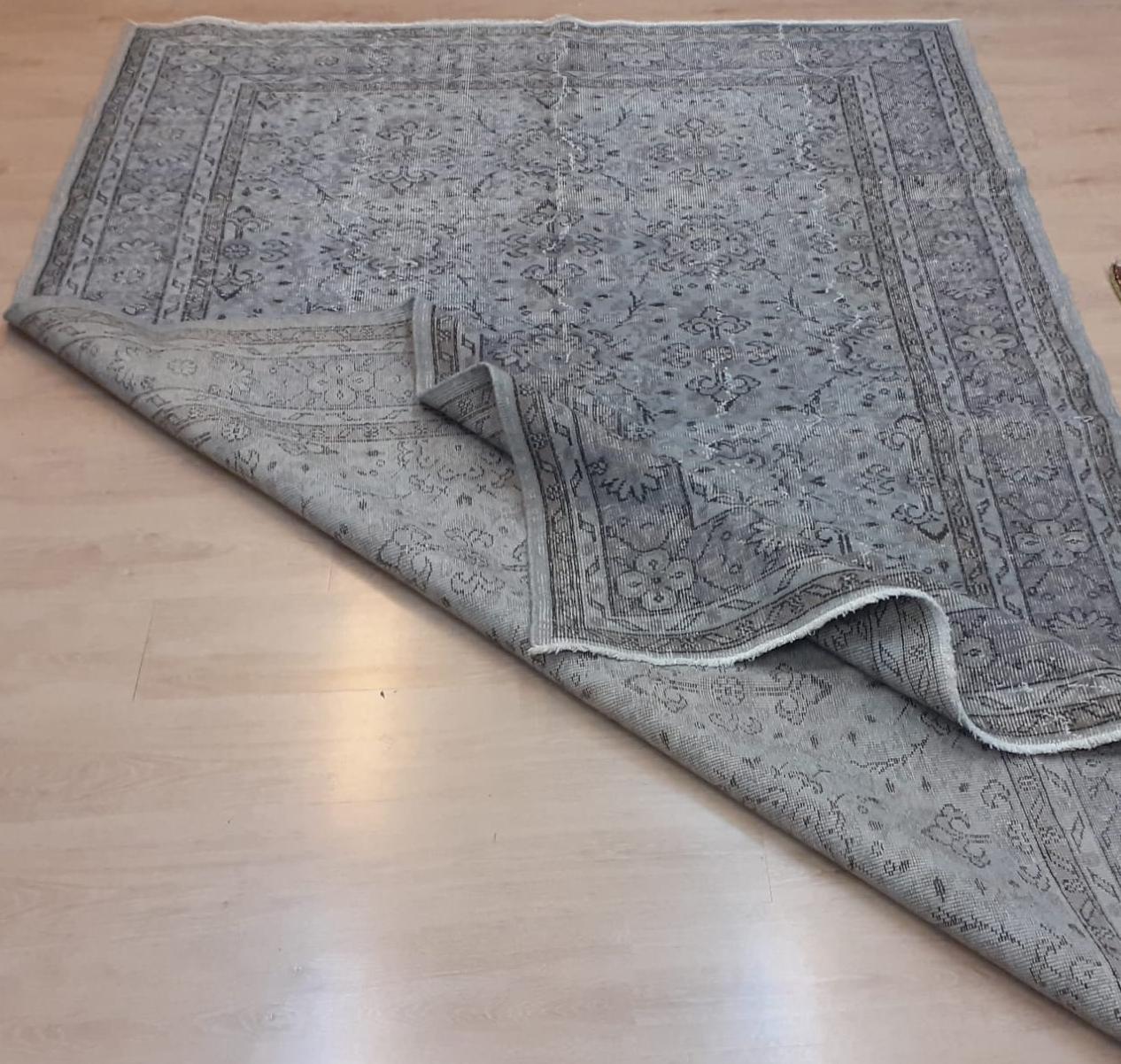 Turkish 6x9.5 Ft Mid-20th Century Hand-Knotted Anatolian Wool Area Rug Over-Dyed in Gray For Sale