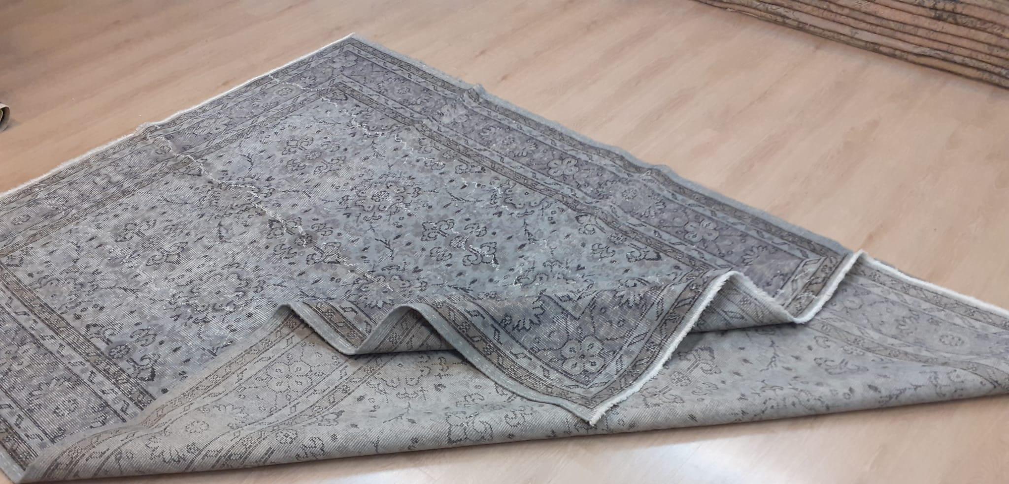 6x9.5 Ft Mid-20th Century Hand-Knotted Anatolian Wool Area Rug Over-Dyed in Gray In Good Condition For Sale In Philadelphia, PA
