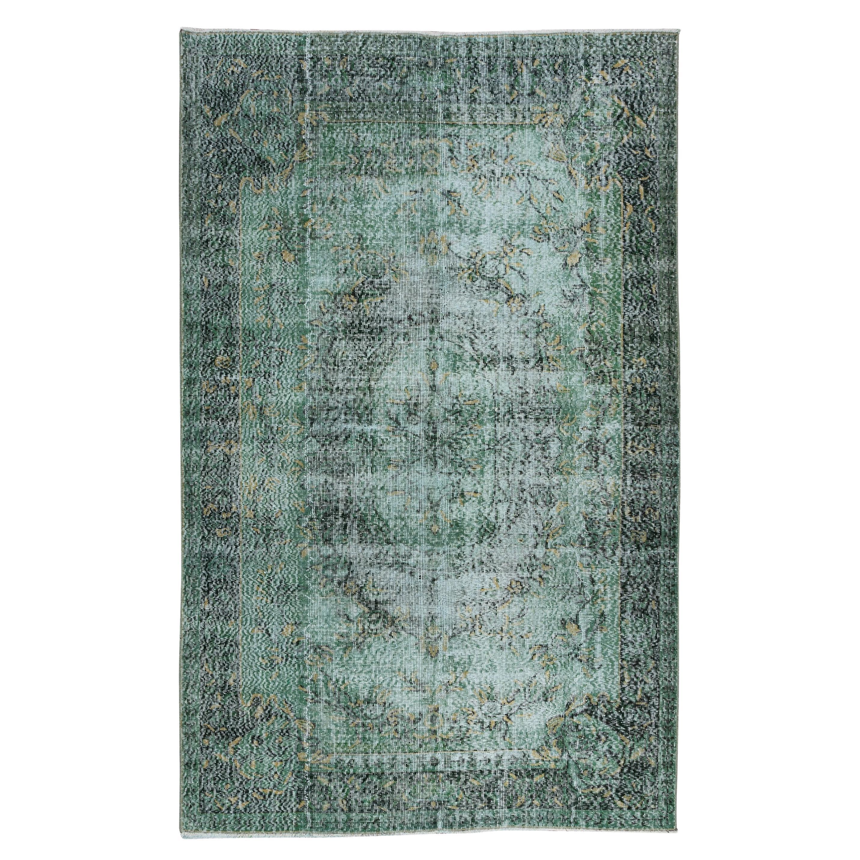 6x9.5 Ft Modern Green Floor Rug, Hand Knotted Central Anatolian Vintage Carpet