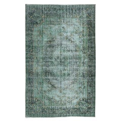 6x9.5 Ft Modern Green Over-Dyed Floor Rug, Hand Knotted Turkish Vintage Carpet