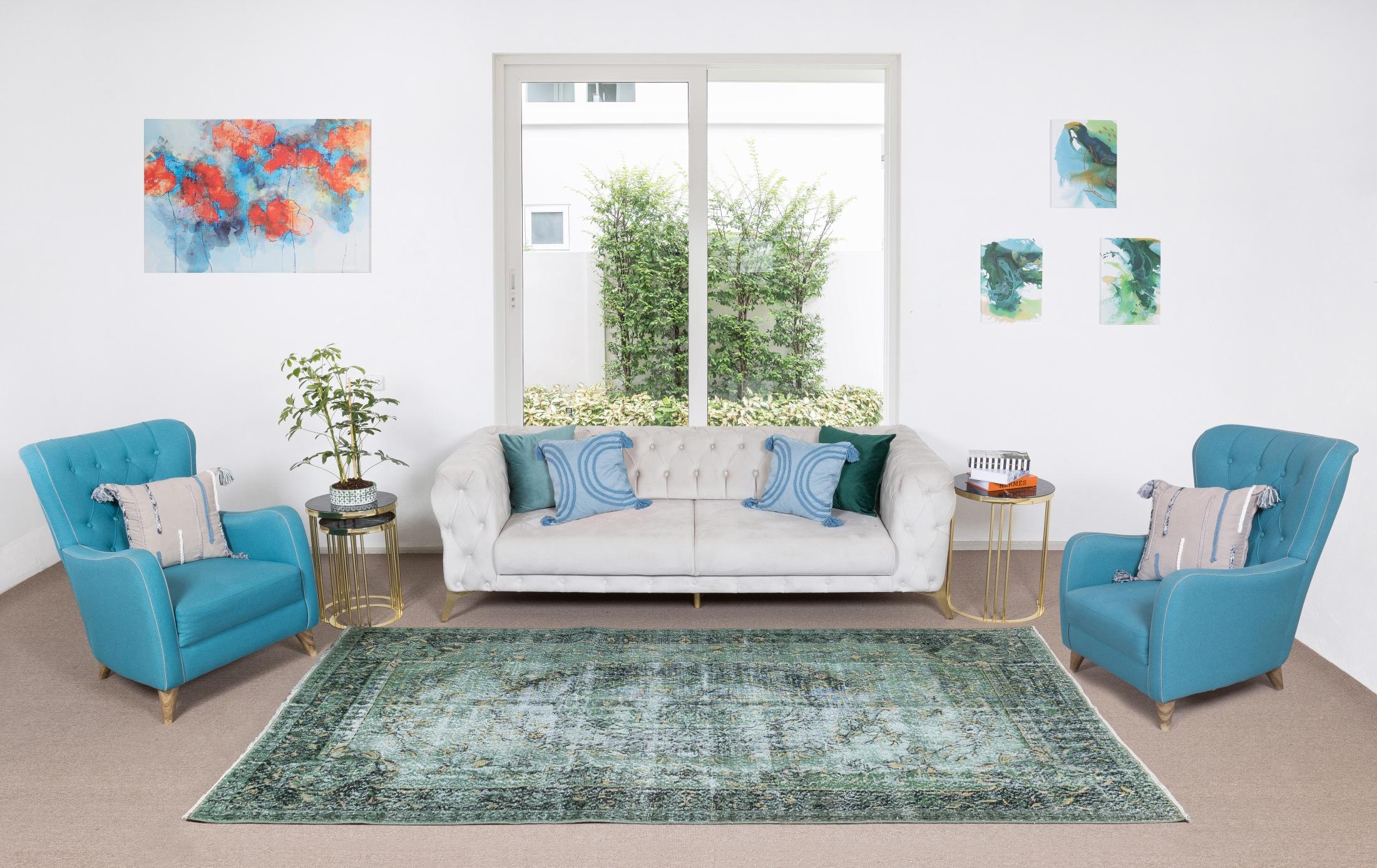 Our over-dyed rugs are all hand-knotted vintage pieces that are recreated in our workshop to cater to a wider range of interior design choices from modern to coastal, from industrial to rustic/cottage. These 50 to 70 year-old rugs were hand-knotted