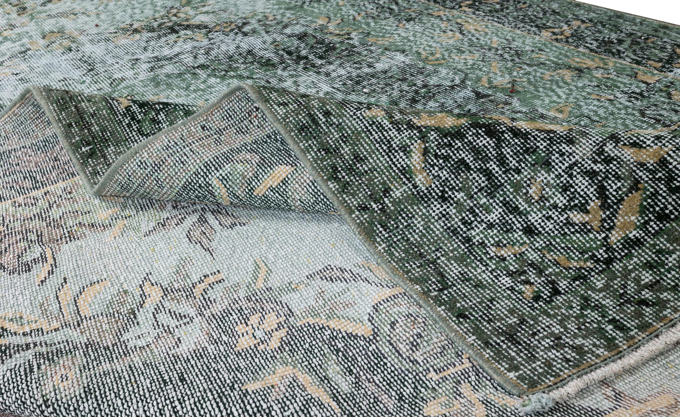 Hand-Woven 6x9.5 Ft Modern Handmade Green Floor Rug, Hand Knotted Turkish Wool Carpet For Sale
