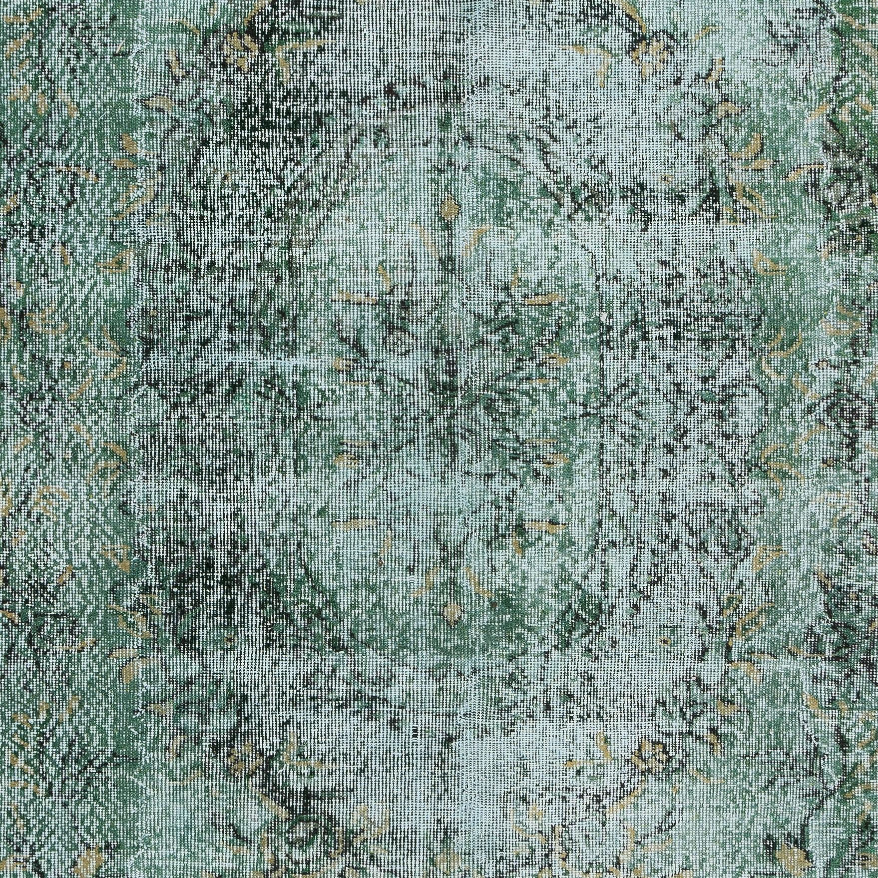 6x9.5 Ft Modern Handmade Green Floor Rug, Hand Knotted Turkish Wool Carpet In Good Condition For Sale In Spring Valley, NY