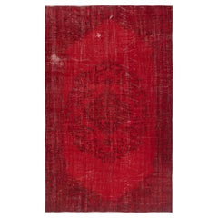 6x9.5 Ft Overdyed Rot Türkischer Teppich. Handgefertigter Vintage-Teppich für das Wohnzimmer