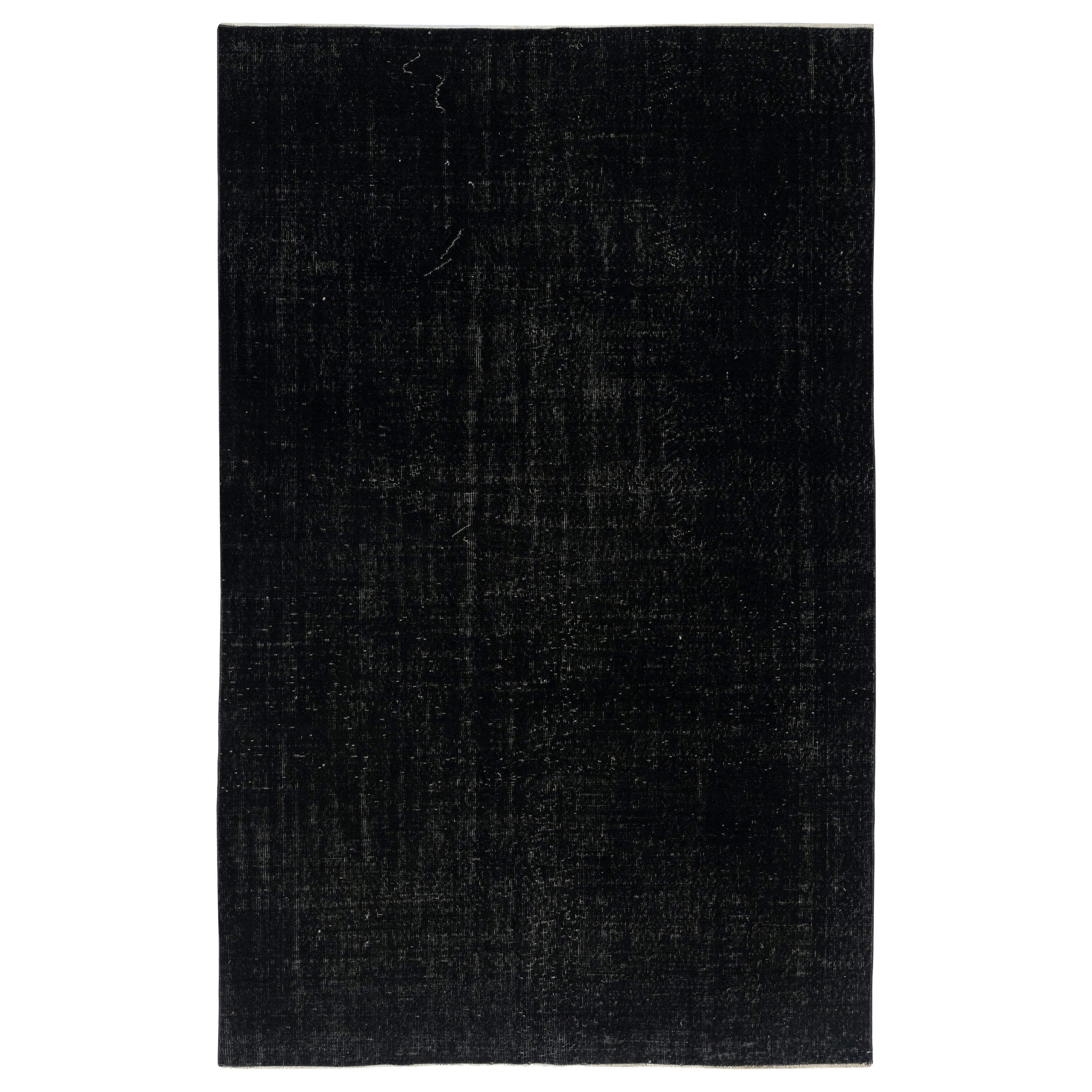 6x9.5 Ft Plain Black Overdyed Area Rug, handgeknüpft und handgewebt in der Türkei