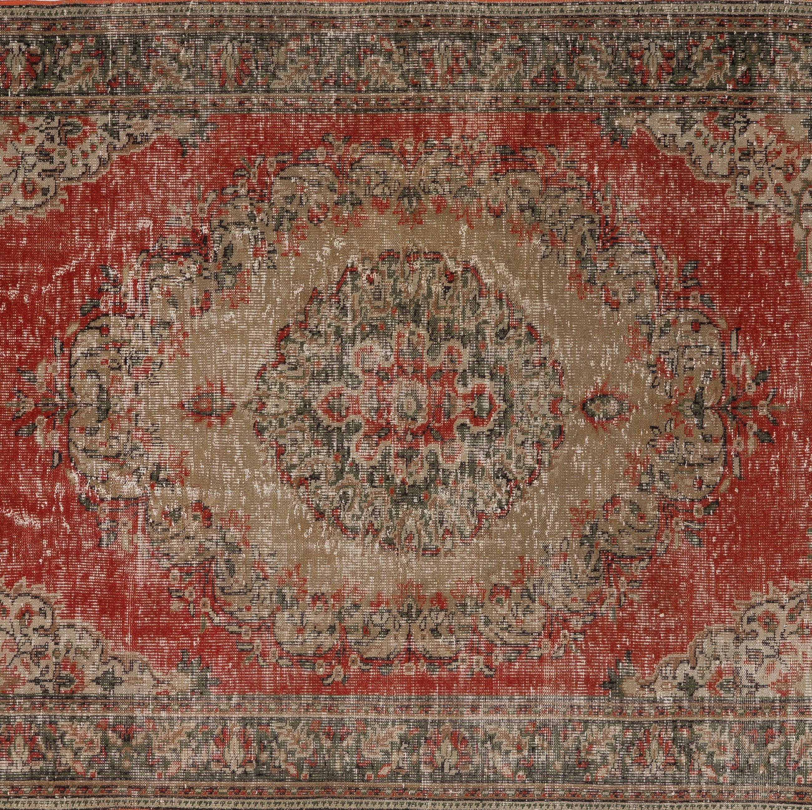 Hand-Knotted 6x9.5 ft Vintage Handmade Turkish Wool Rug in Red and Tan with Medallion Design For Sale