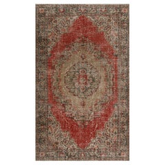 6x9.5 ft Vintage Handmade Turkish Wool Rug in Red and Tan with Medallion Design