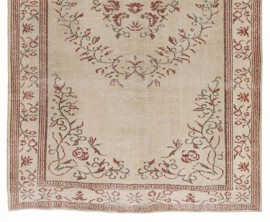Turkish 6x9.5 Ft Vintage Oushak Rug in Soft Colors, Ideal for Home & Office Decor For Sale