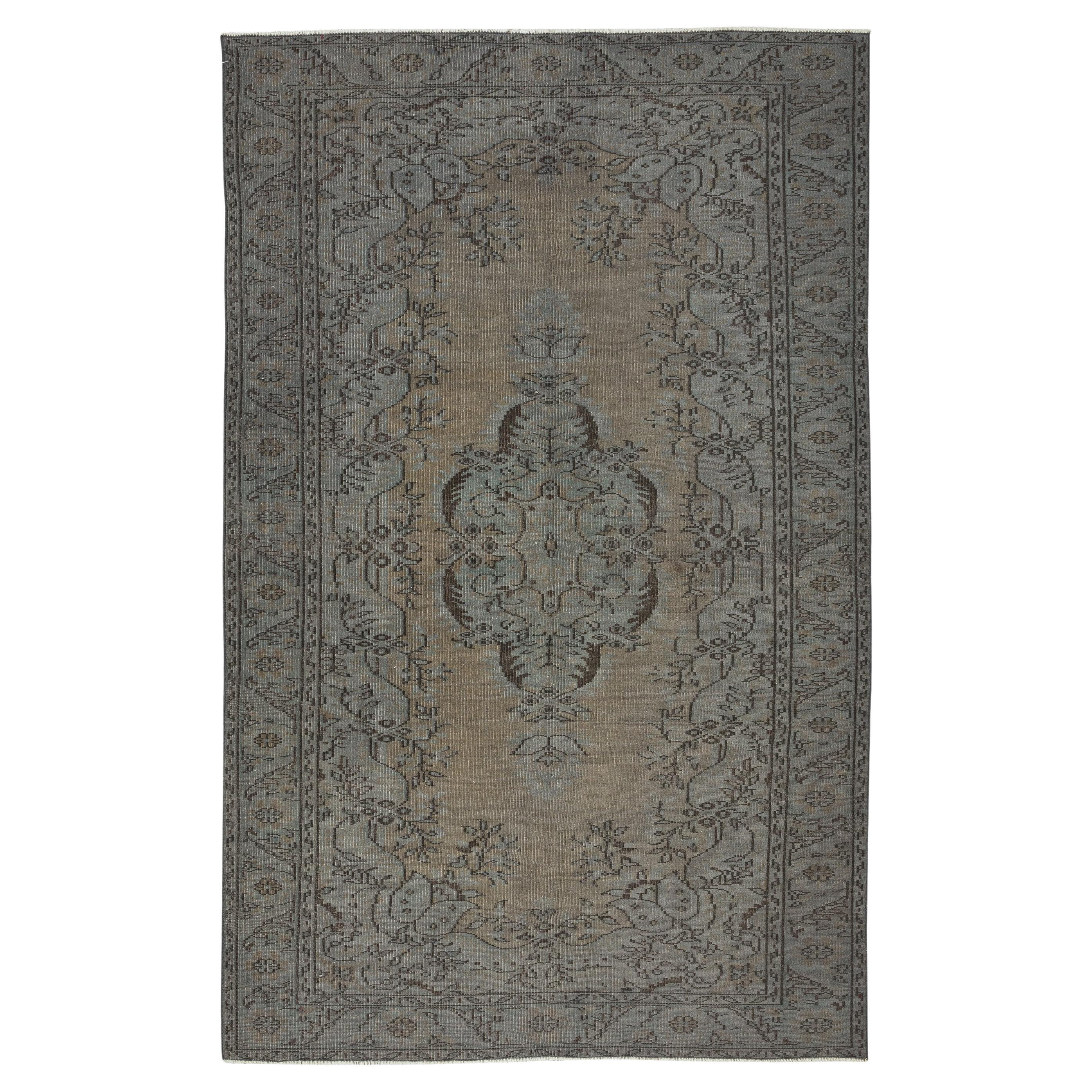 6x9.5 Ft Vintage area Rug in Grey for Contemporary Interiors, Handmade in Turkey For Sale