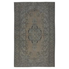 6x9,5 Ft Vintage-Teppich in Grau für zeitgenössische Inneneinrichtung, handgefertigt in der Türkei