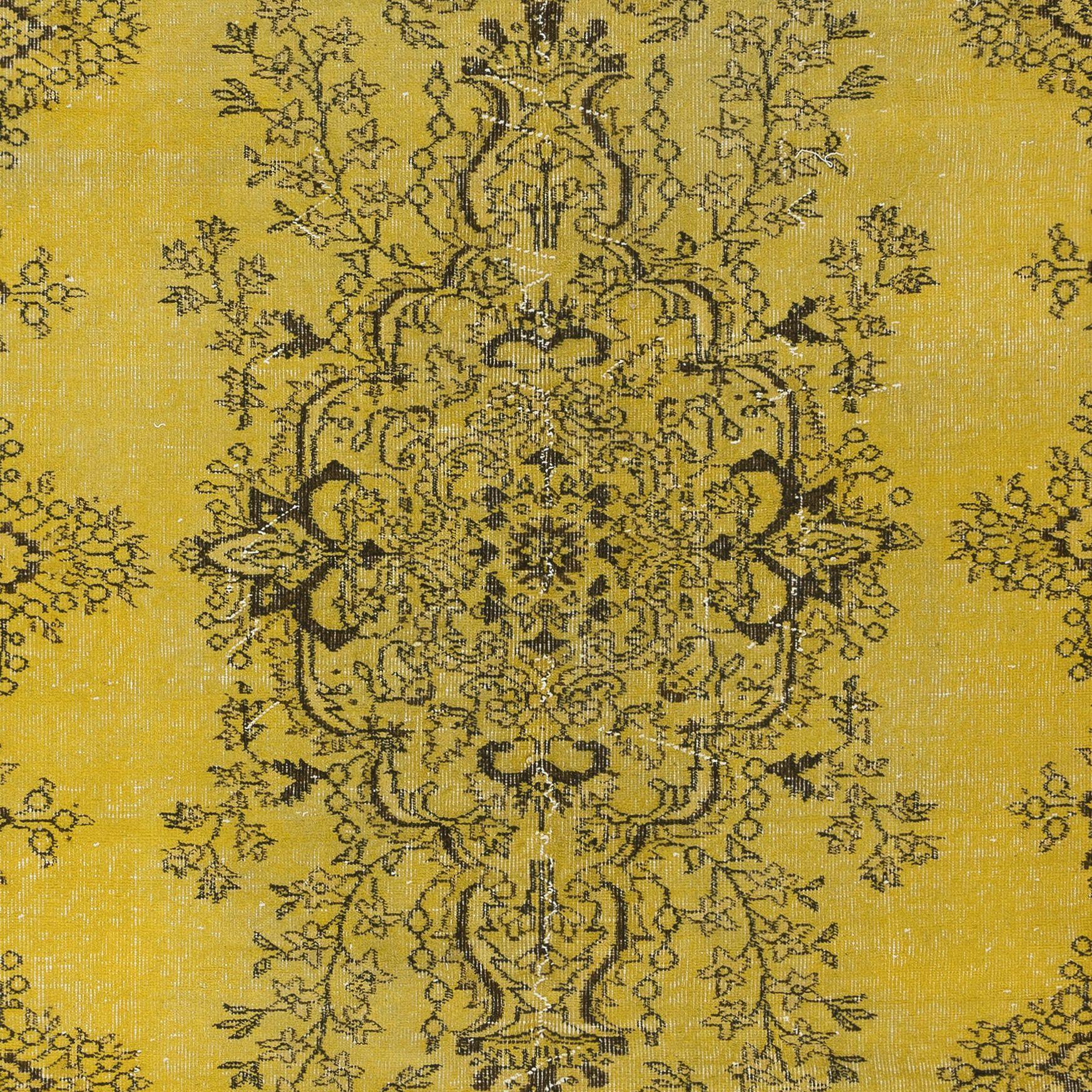 Hand-Woven 6x9.5 Ft Yellow Handmade Area Rug for Modern Interiors, Vintage Turkish Carpet For Sale