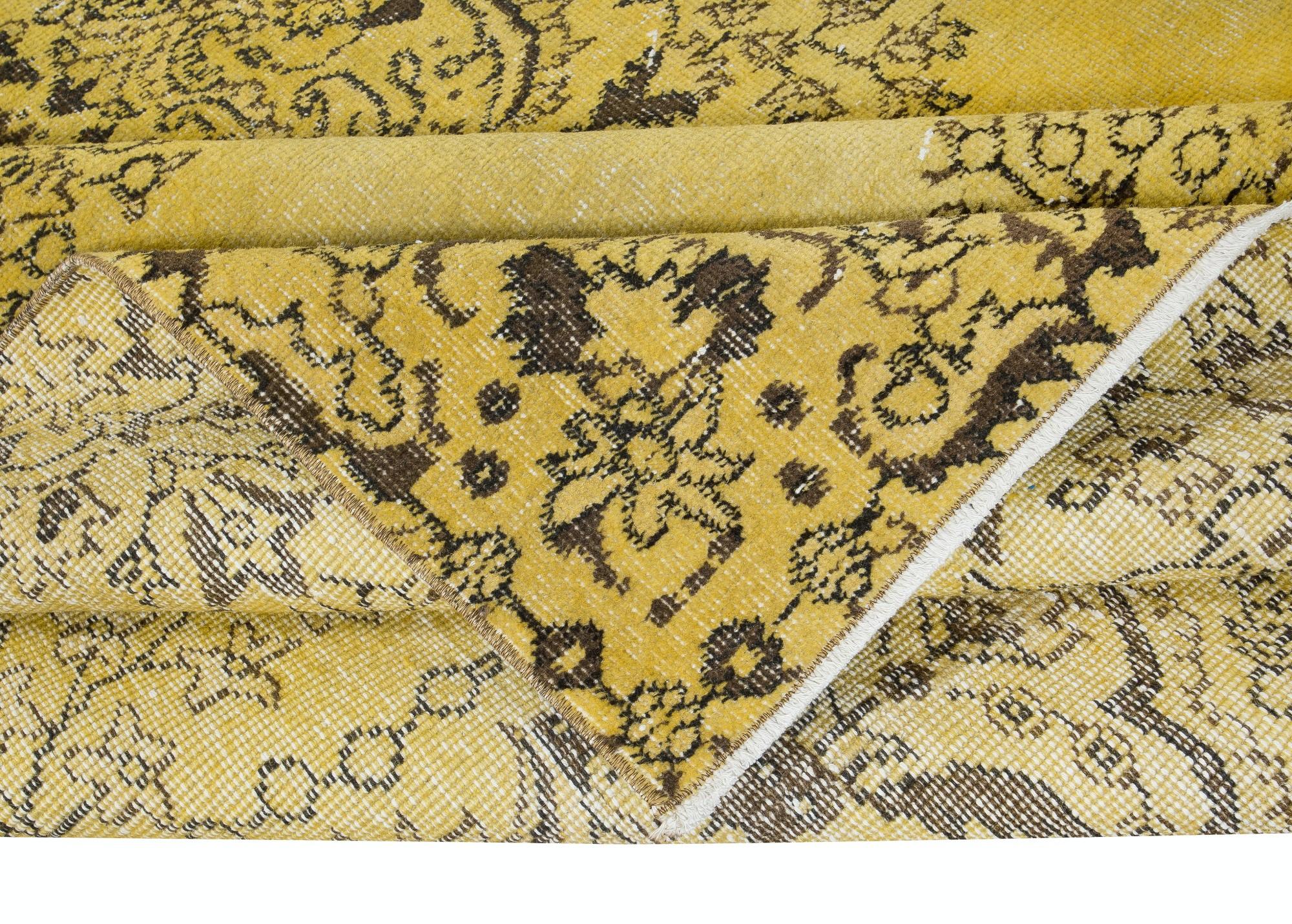 6x9.5 Ft Yellow Handmade Area Rug for Modern Interiors, Vintage Turkish Carpet In Good Condition For Sale In Philadelphia, PA
