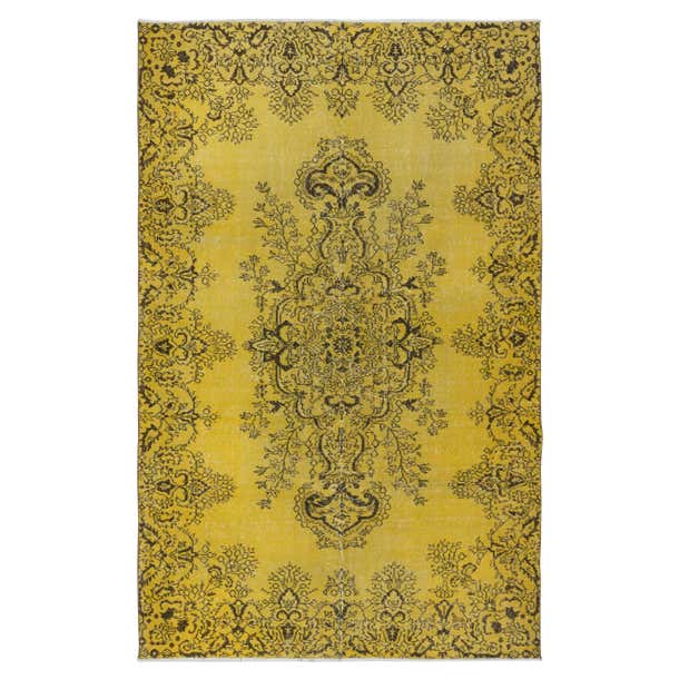 6x9.5 Ft Yellow Handmade Area Rug for Modern Interiors, Vintage Turkish ...