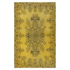 Tappeto giallo fatto a mano 6x9.5 Ft per interni moderni, tappeto turco vintage