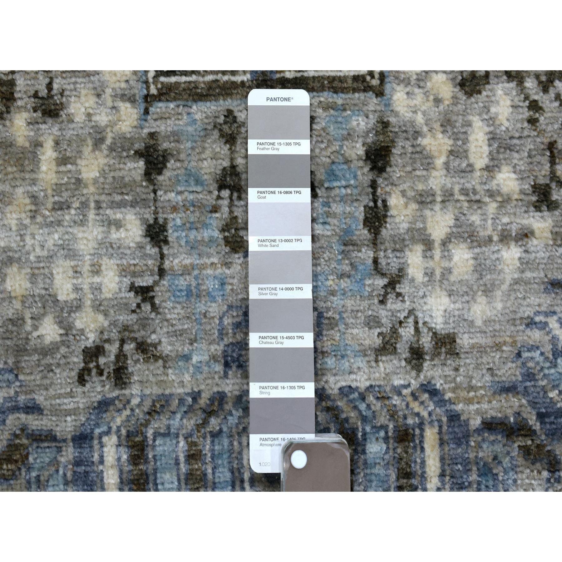 Afghano Tappeto orientale afghano grigio Peshawar in morbida lana annodata a mano 6'x9'5
