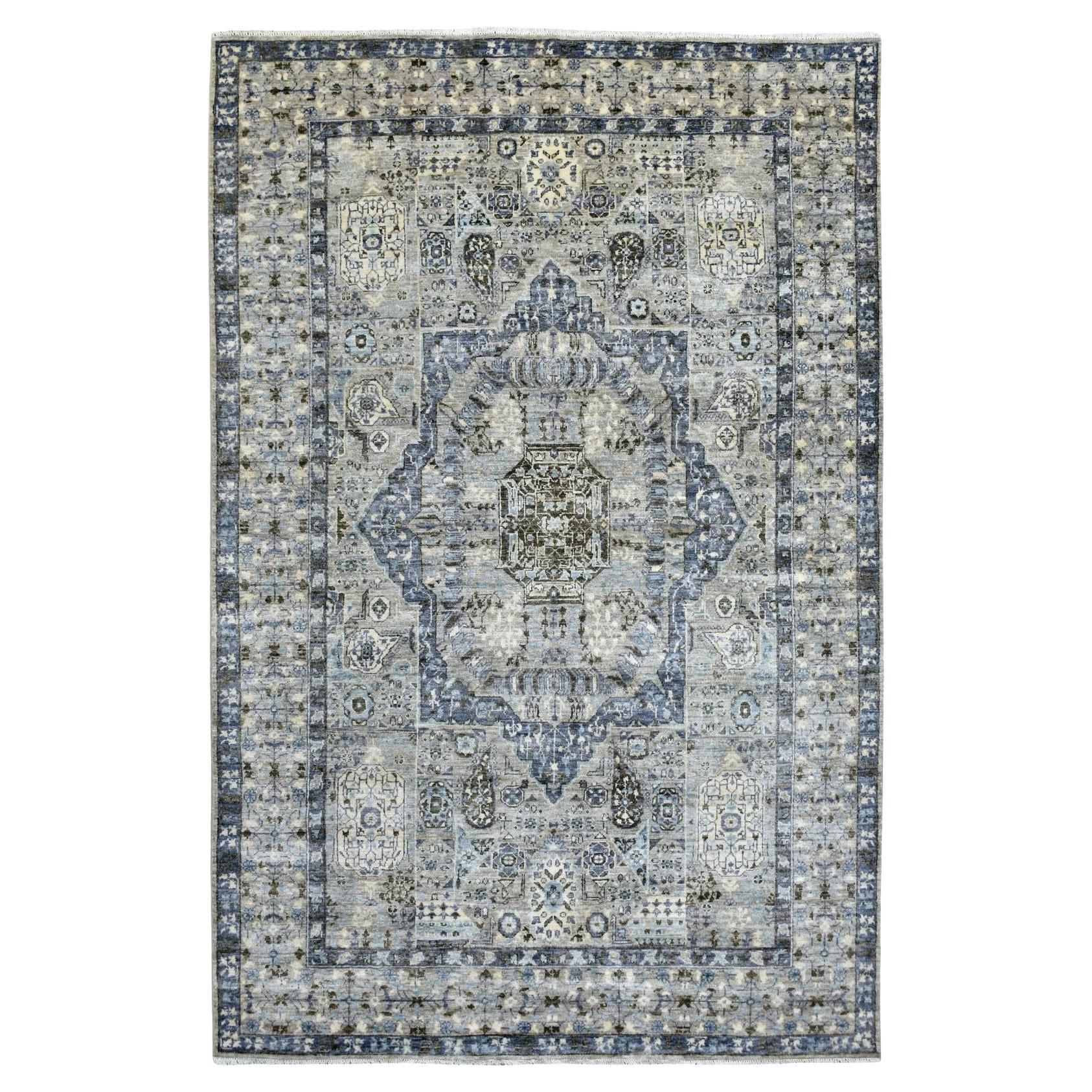 Tappeto orientale afghano grigio Peshawar in morbida lana annodata a mano 6'x9'5" in vendita