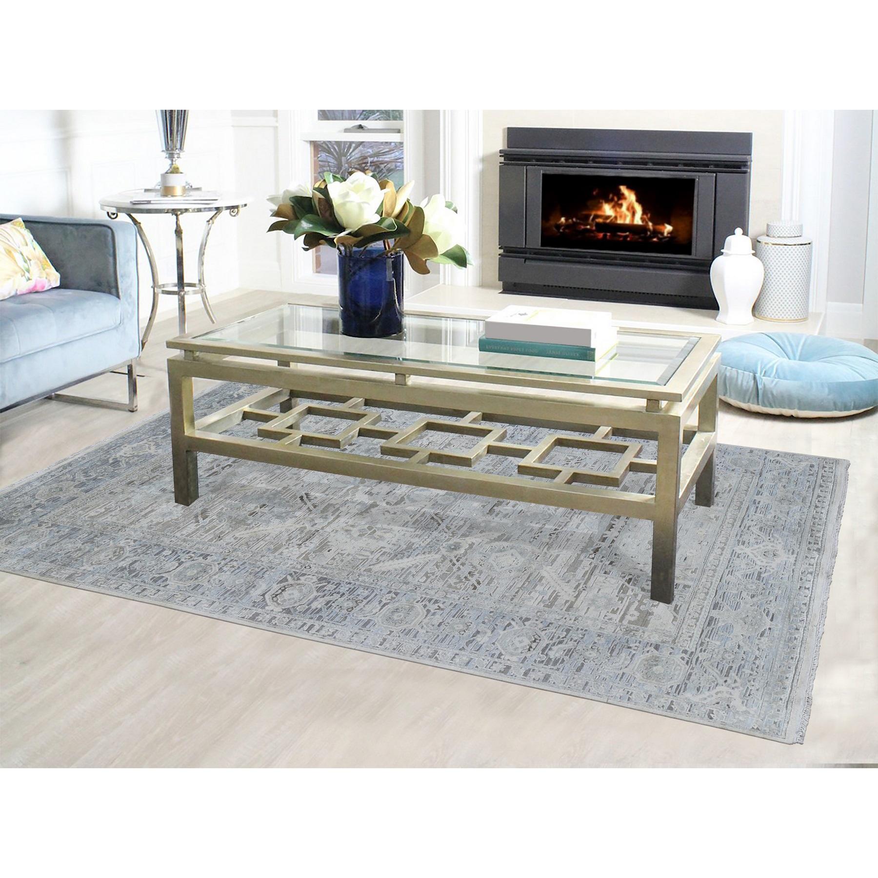 This is a truly genuine one-of-a-kind Hand Knotted Pure Silk & Textured Wool Oushak With Geometric Motif Rug. It has been Knotted for months and months in the centuries-old Persian weaving craftsmanship techniques by expert artisans.
Primary