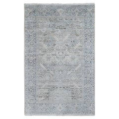 6'x9'5" Hand Knotted Pure Silk & Textured Wool Oushak with Geometric Motif Rug