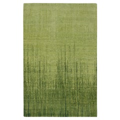 6'x9'5" Pickle Green Vertical Ombre Design Hand Knotted Soft Wool Oriental Rug