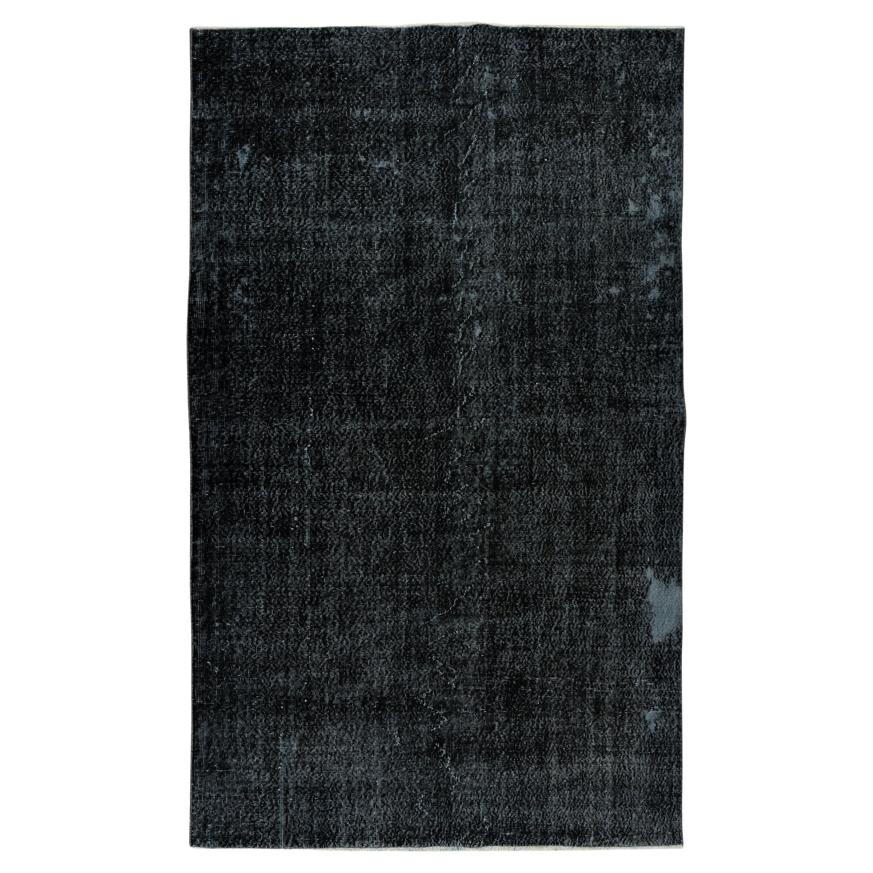 6x9.6 Ft Black Re-Dyed Rug for Modern Interiors, Vintage Handmade Turkish Carpet For Sale