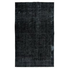 6x9.6 Ft Black Re-Dyed Rug for Modern Interiors, Vintage Handmade Turkish Carpet