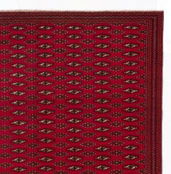 6x9.6 Ft Fine Vintage Turkoman Rug from Central Asia, Wool Carpet in Red Color