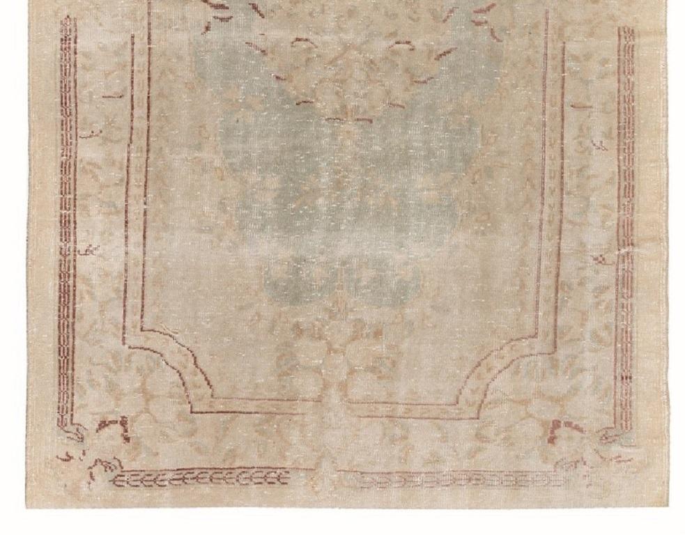 Oushak 6x9.6 Ft French-Aubusson Inspired Distressed Vintage Handmade Turkish Wool Rug For Sale