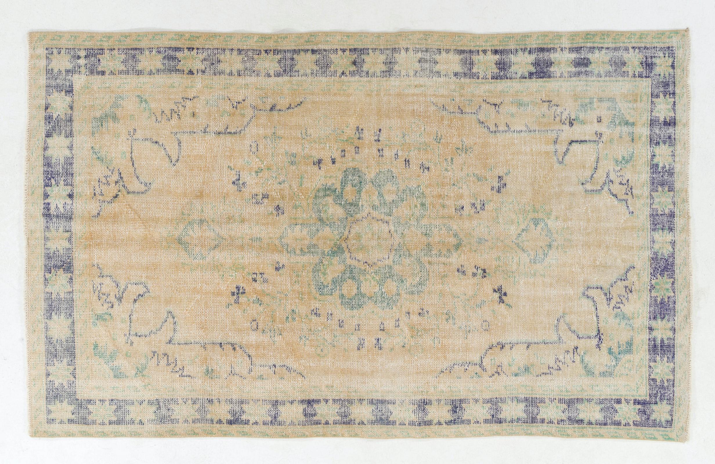6x9.6 Ft Handmade Vintage Anatolian Wool Area Rug with Art Deco Chinese Design In Good Condition For Sale In Spring Valley, NY