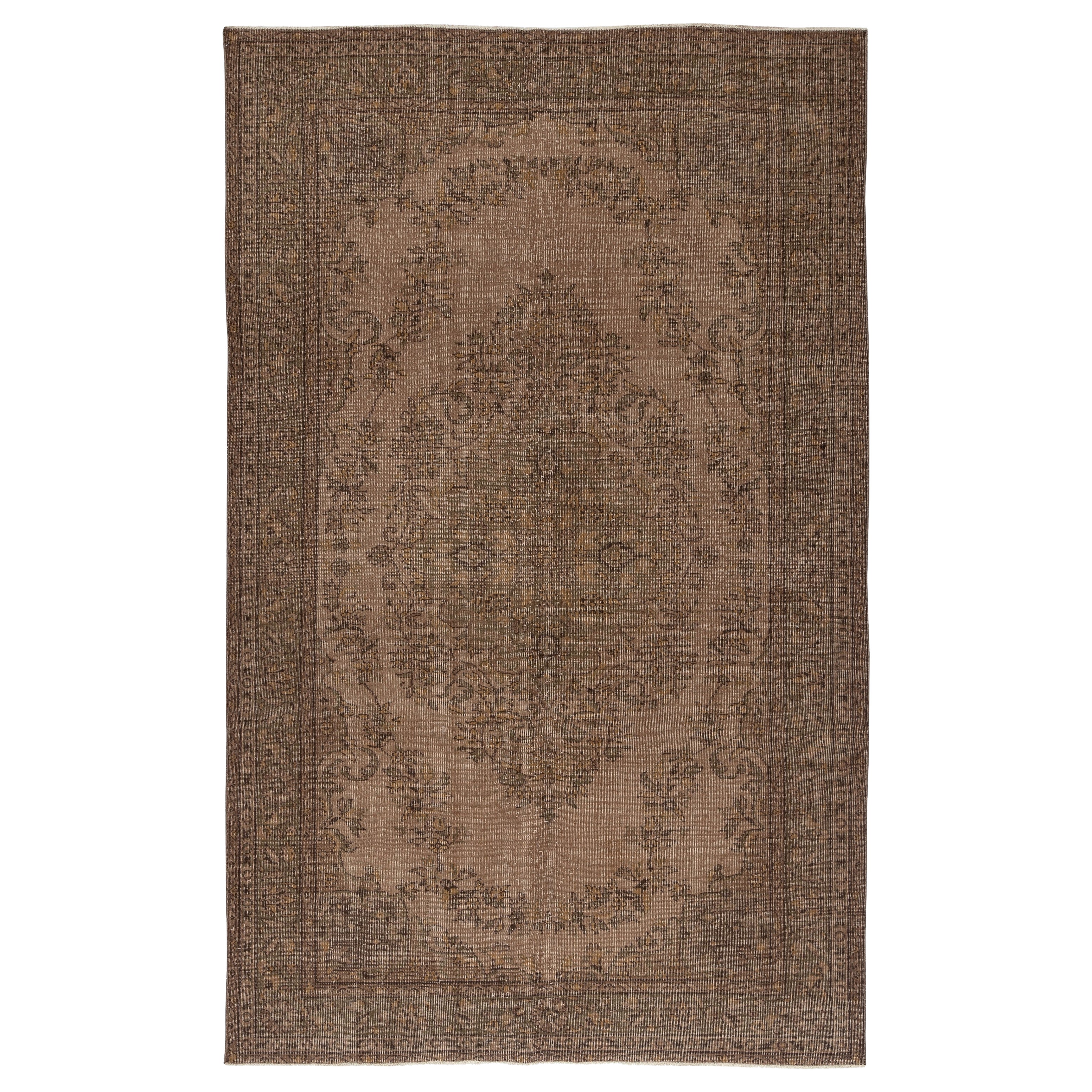 6x9,6 Fuß handgeknüpfter türkischer Vintage-Teppich Overdyed in Braun für moderne Interieurs