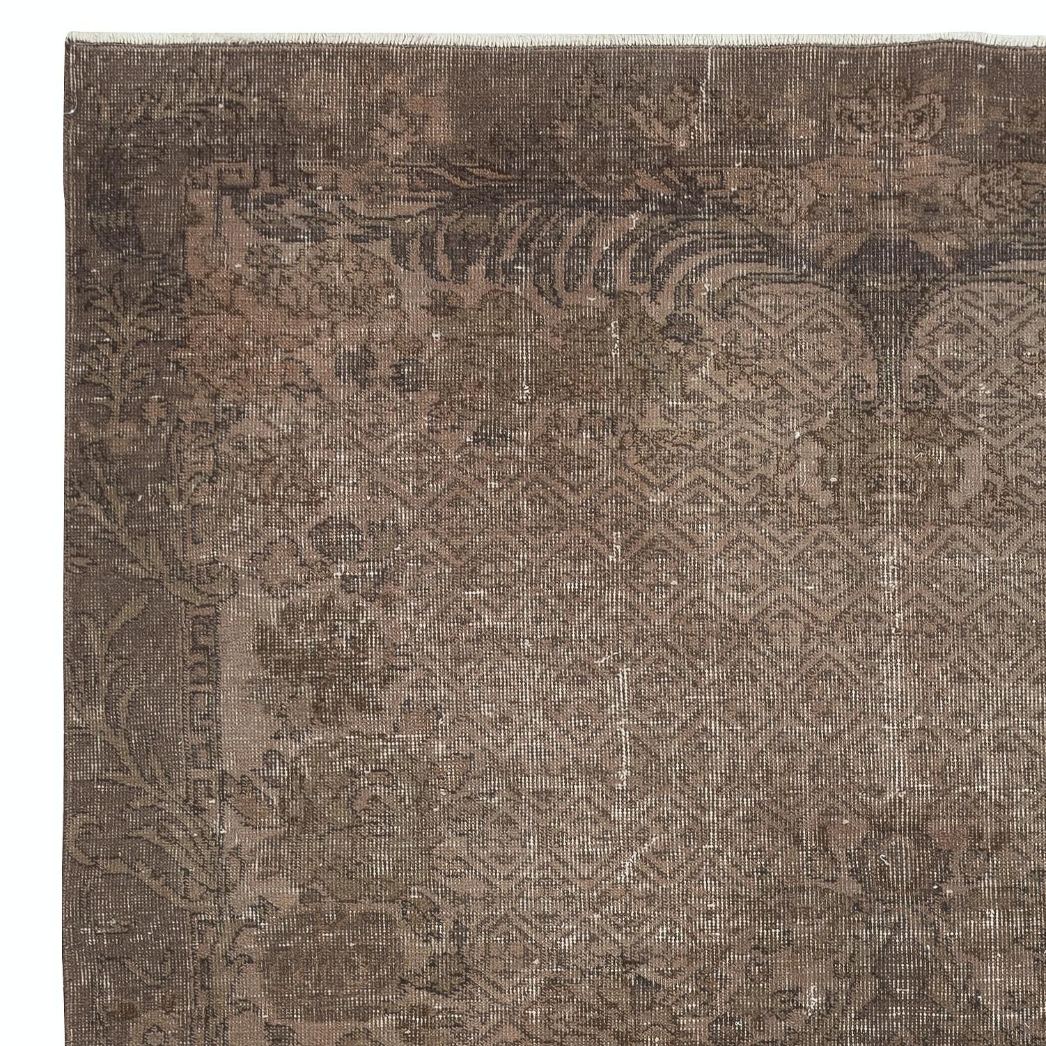 Hand-Knotted 6x9.6 Ft Handmade Area Rug for Kids Room. Brown Color Modern Living Room Rug For Sale