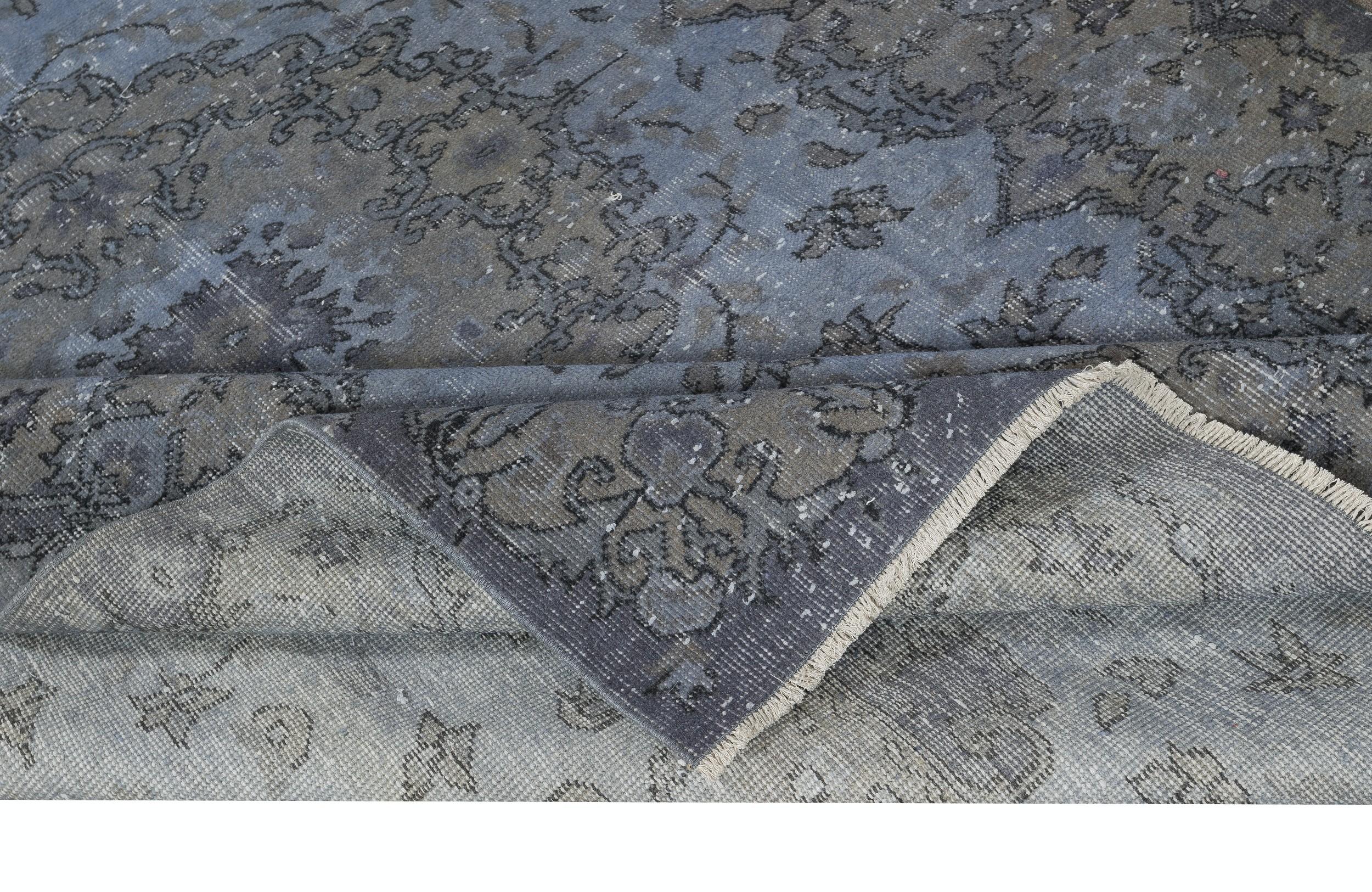 6x9.6 Ft Handgefertigter marineblauer Teppich für das Wohnzimmer, moderner türkischer Teppich (Moderne) im Angebot