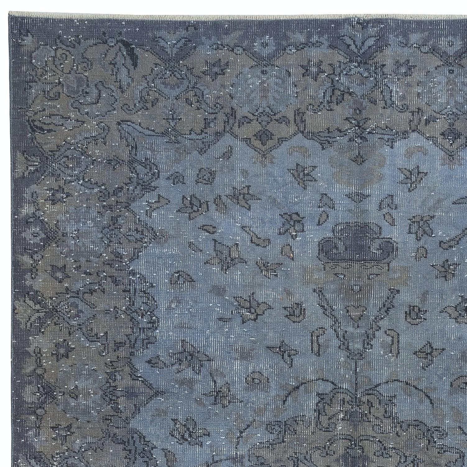 6x9.6 Ft Handgefertigter marineblauer Teppich für das Wohnzimmer, moderner türkischer Teppich (Türkisch) im Angebot