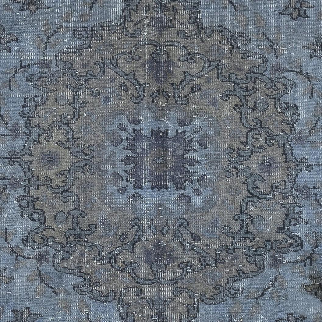 6x9.6 Ft Handgefertigter marineblauer Teppich für das Wohnzimmer, moderner türkischer Teppich (Handgeknüpft) im Angebot