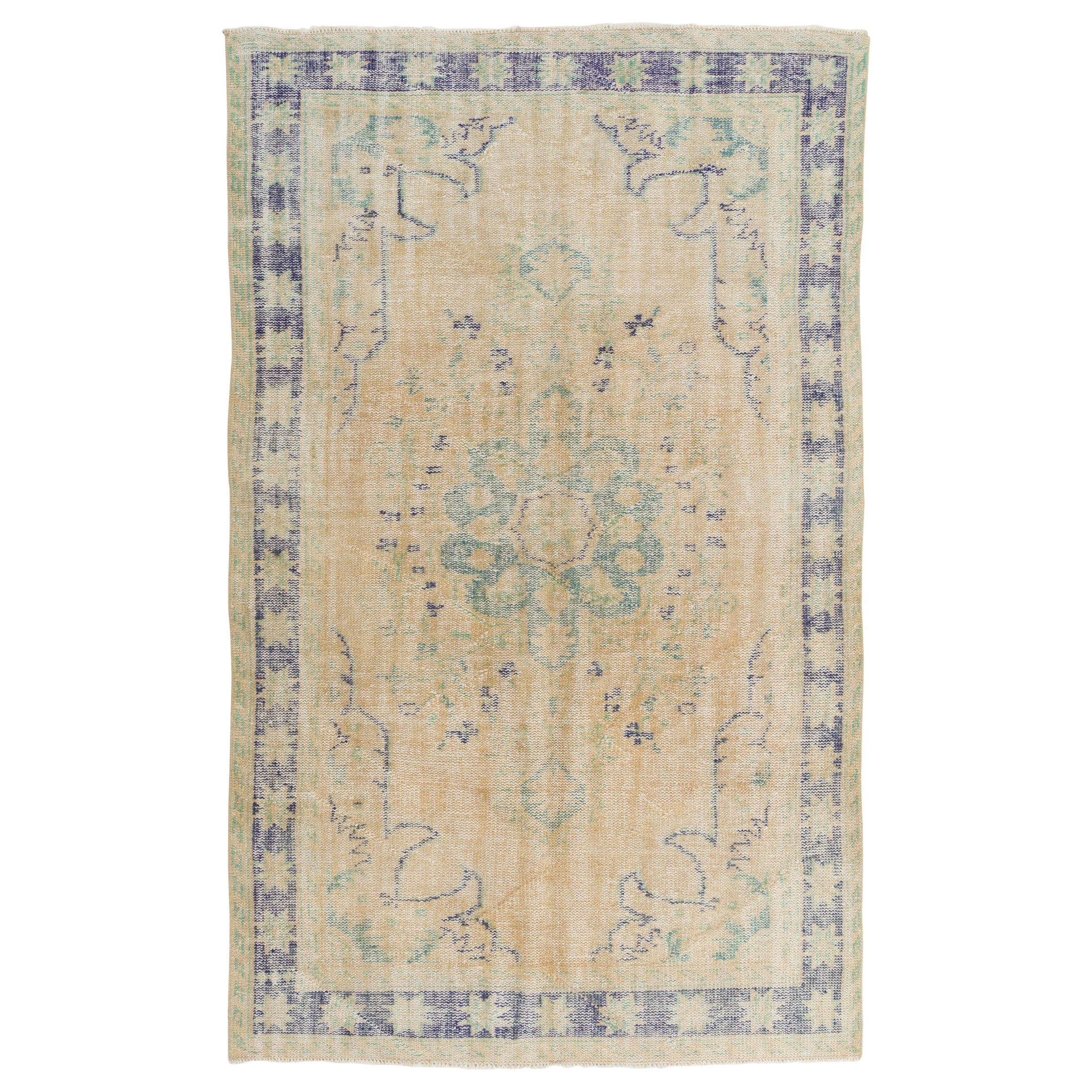Tappeto di lana anatolica vintage fatto a mano 6x9.6 Ft con design cinese Art Deco